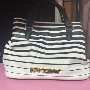 Betsey Johnson Black and White Striped Satchel